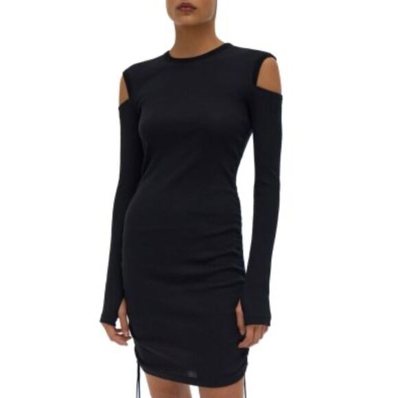 Helmut Lang Ribbed Shoulder Cutout Gothcore Punk Mini Dress Women's Large - Picture 1 of 10